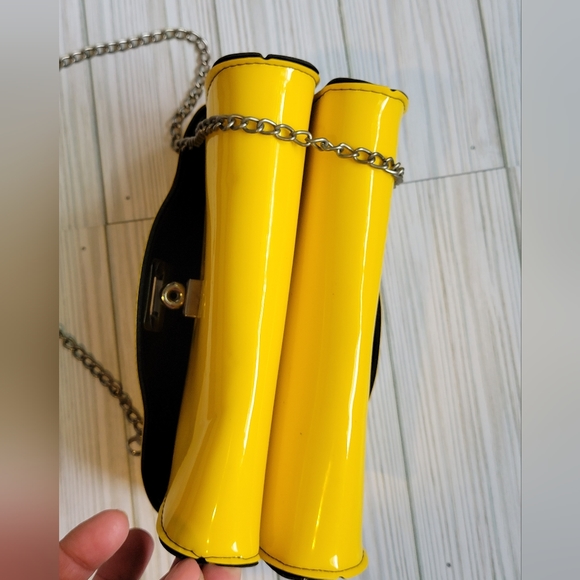 Vintage Retro Patent Yellow Double Sided Purse With Chain Strap - Picture 13 of 13